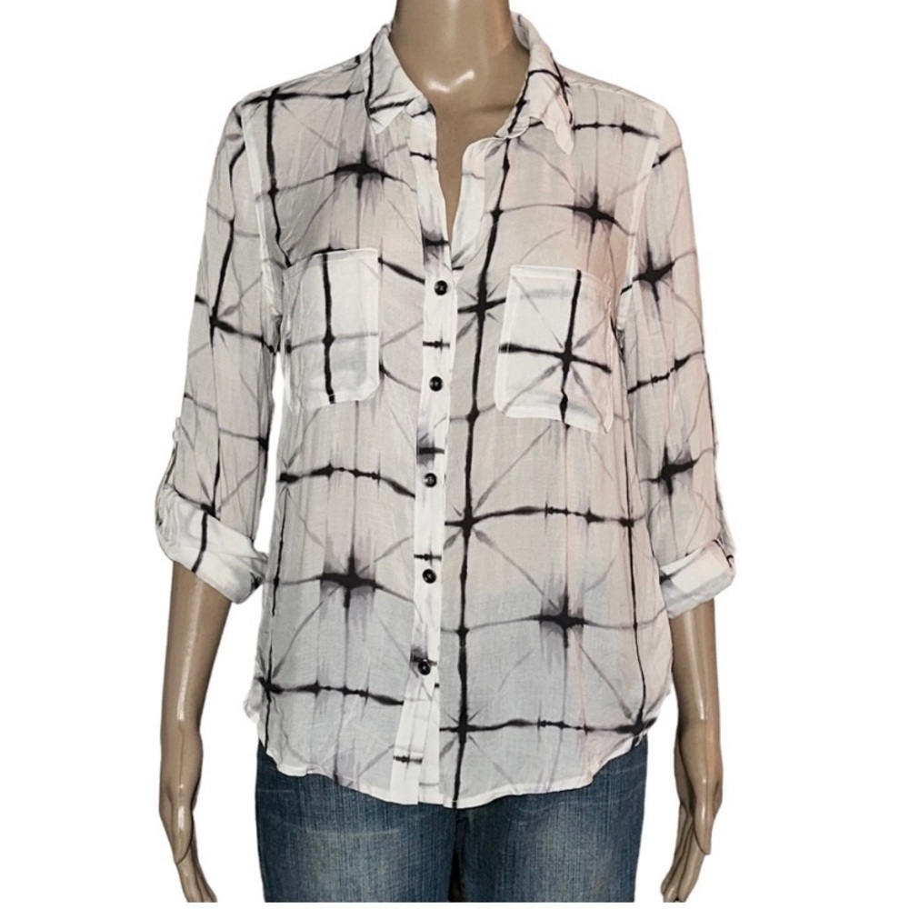 Rock & Republic tie dye buttoned roll tab sleeve shirt